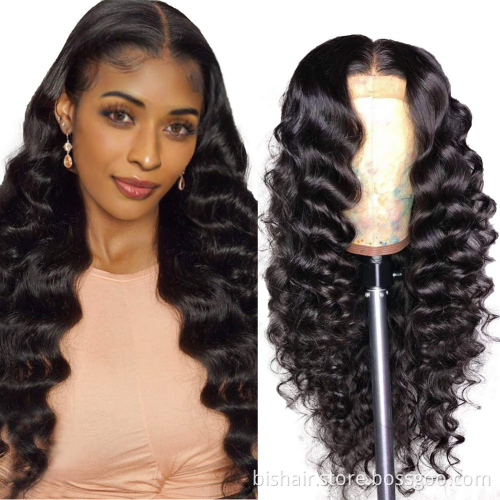 BIS Brazilian 100% Human  hair 4x4 loose deep waves wig for black women, human hair wigs with transparent lace closure wig